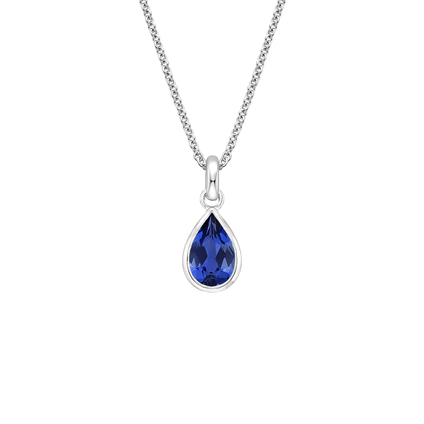Pear Lab Created Sapphire Bezel Necklace 