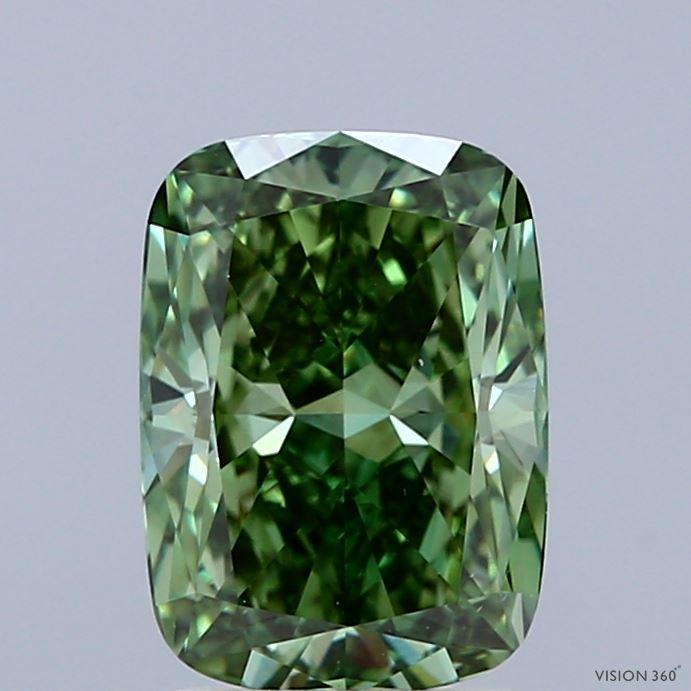 2.01 Ct. Fancy Vivid Green Cushion Lab Grown Diamond