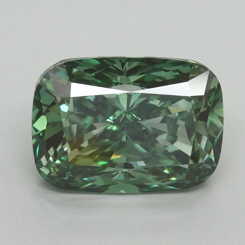 3.02 Ct. Fancy Vivid Pacific Green Cushion Lab Grown Diamond