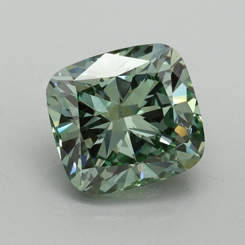 2.53 Ct. Fancy Vivid Green Cushion Lab Grown Diamond