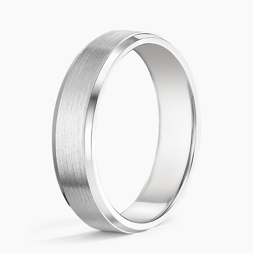 18K White Gold Beveled Edge Matte 5.5mm Wedding Ring