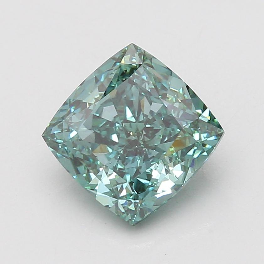 3.08 Ct. Fancy Vivid Green Cushion Lab Grown Diamond