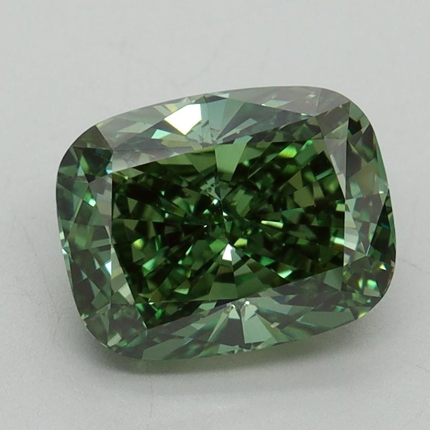 2.46 Ct. Fancy Vivid Green Cushion Lab Grown Diamond
