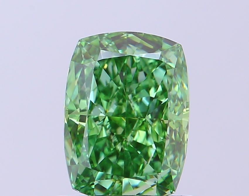 1.14 Ct. Fancy Vivid  Green Cushion Lab Grown Diamond