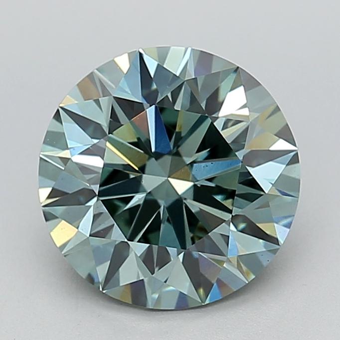 3.13 Ct. Fancy Vivid  Green Round Lab Grown Diamond