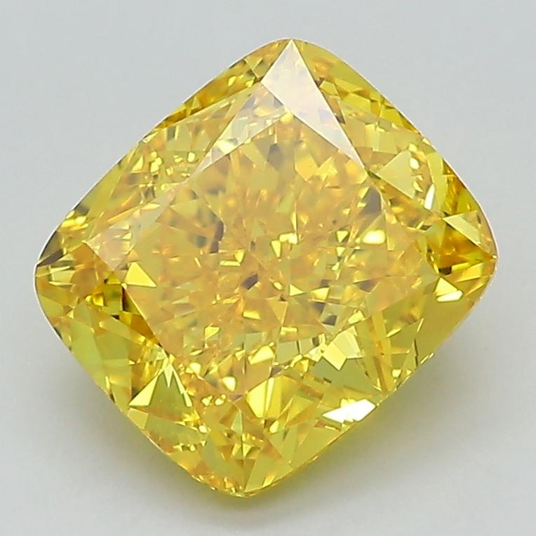 2.59 Ct. Fancy Vivid Yellow Cushion Lab Grown Diamond