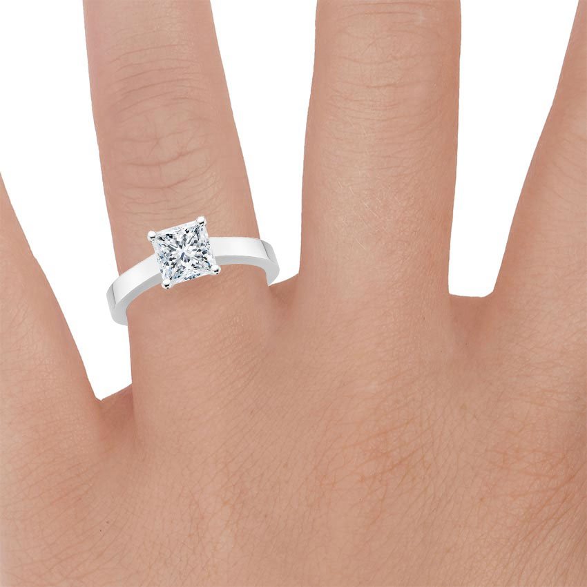 18K White Gold Marina Ring, large zoomed in top view on a hand