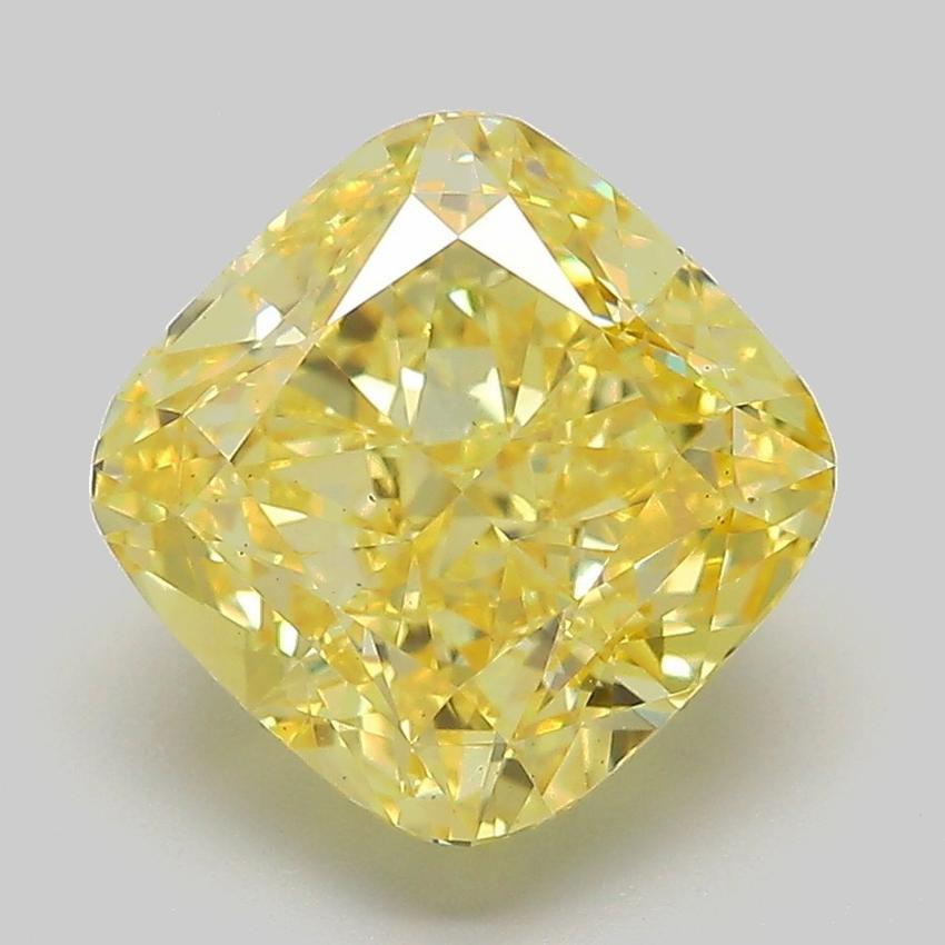 4.10 Ct. Fancy Vivid Yellow Cushion Lab Grown Diamond