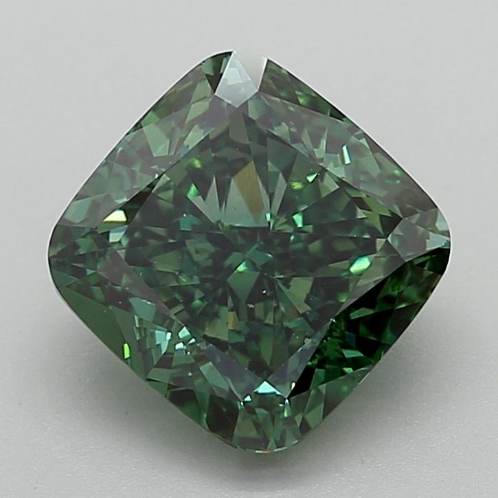 4.47 Ct. Fancy Vivid  Green Cushion Lab Grown Diamond