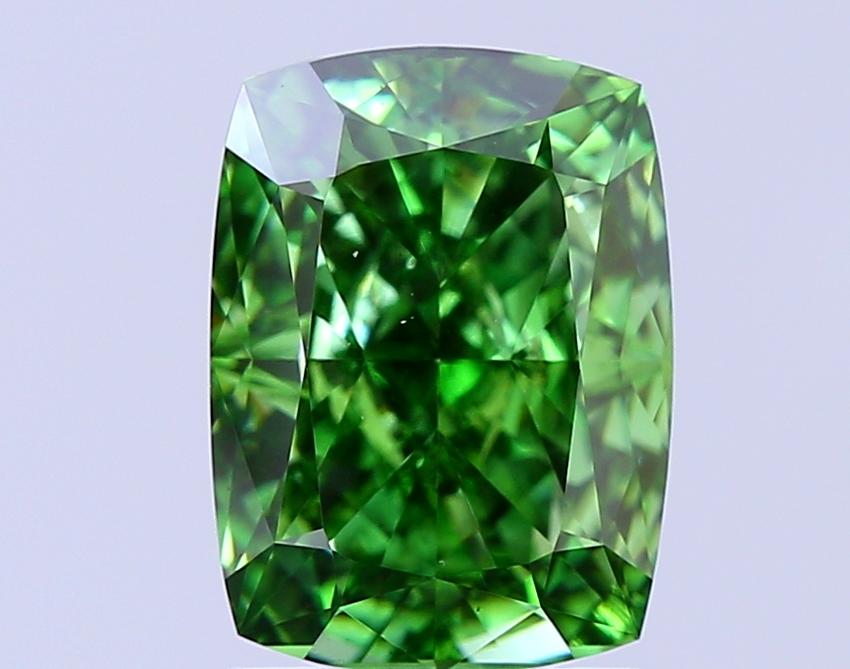 2.41 Ct. Fancy Vivid Green Cushion Lab Grown Diamond