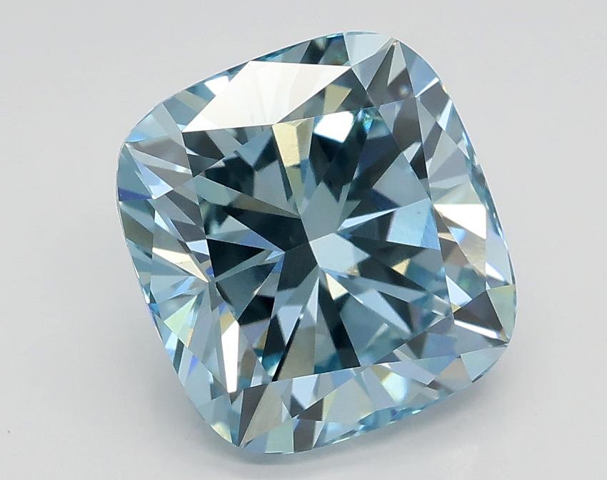 2.93 Ct. Fancy Intense Greenish Blue Cushion Lab Grown Diamond