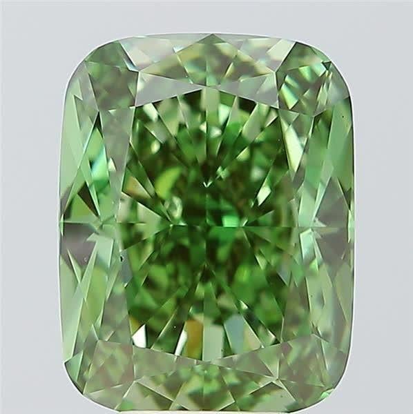 5.47 Ct. Fancy Vivid  Green Cushion Lab Grown Diamond
