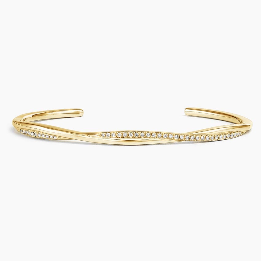 14K Yellow Gold Diamond Accented Cuff Bracelet | Petite Twisted Vine ...