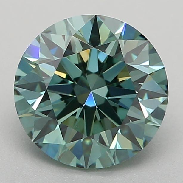 0.84 Ct. Fancy Vivid Bluish Green Round Lab Grown Diamond