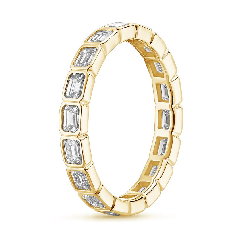 18K Yellow Gold Petite Luna Bezel Ring with Bezel Emerald Cut Eternity ...
