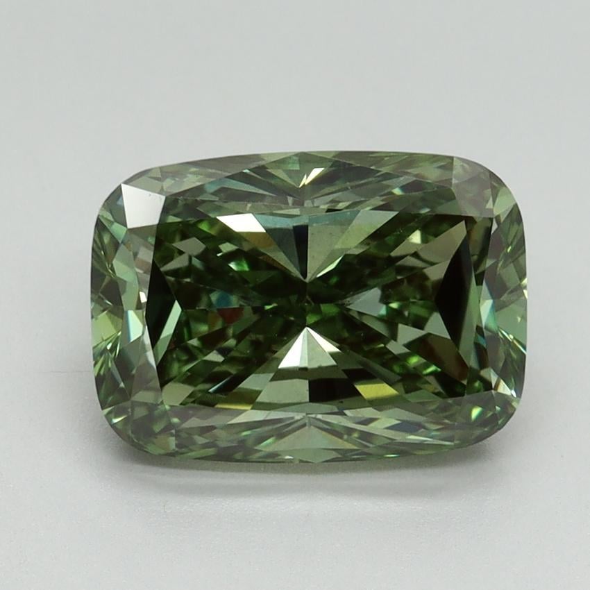 3.19 Ct. Fancy Vivid Pacific Green Cushion Lab Grown Diamond