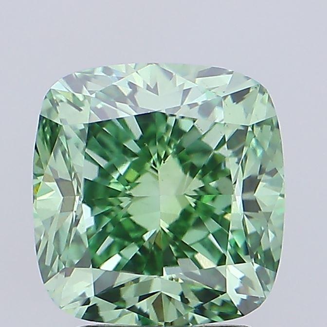 3.02 Ct. Fancy Vivid Green Cushion Lab Grown Diamond