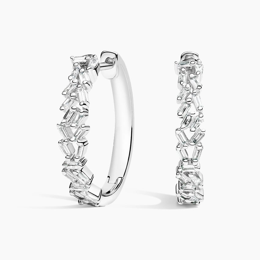 Prong Set Diamond Baguette Huggie Earrings