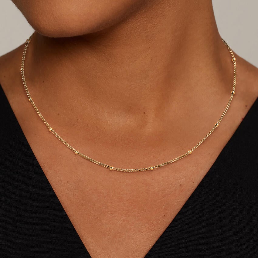 Lennox 16 in. Bead Station Chain Necklace in 14K Yellow Gold