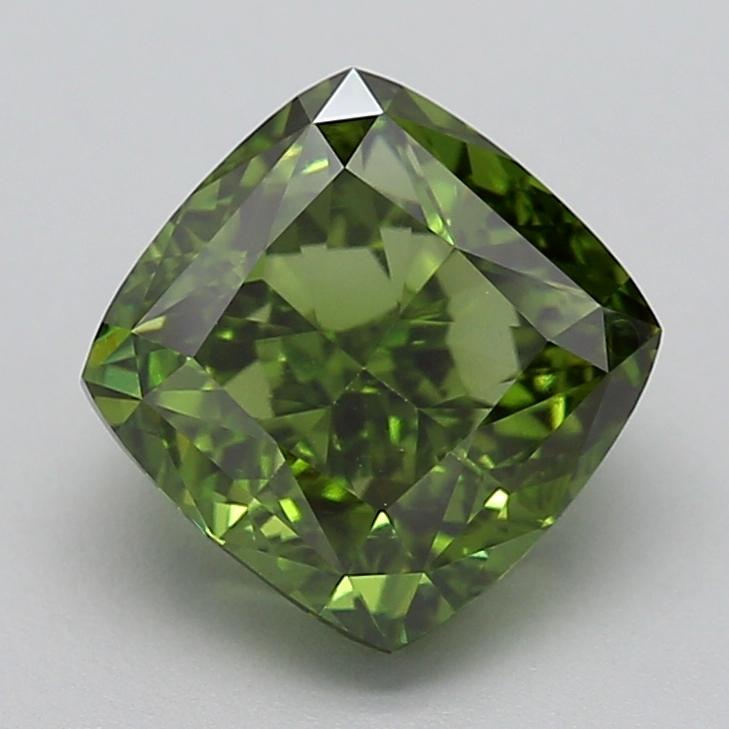 3.07 Ct. Fancy Vivid Green Cushion Lab Grown Diamond