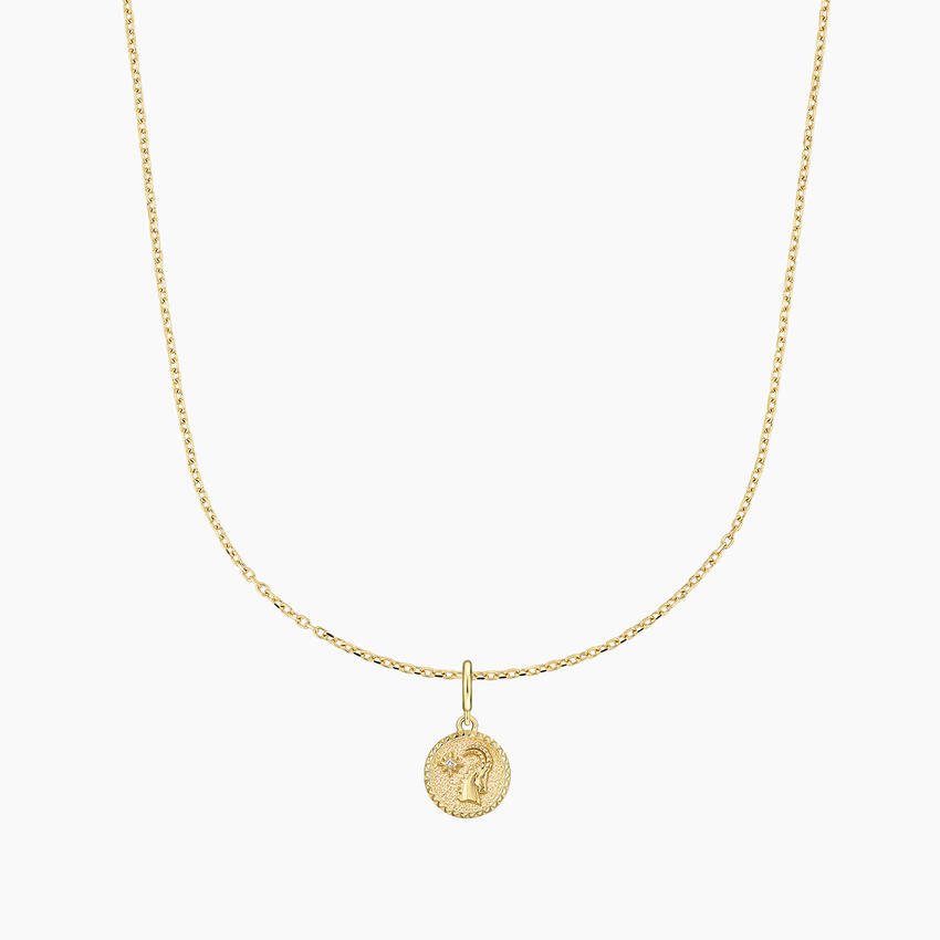 14K Yellow Gold Zodiac Diamond Capricorn Charm with 16 in. Diamond Cut Cable Chain Necklace