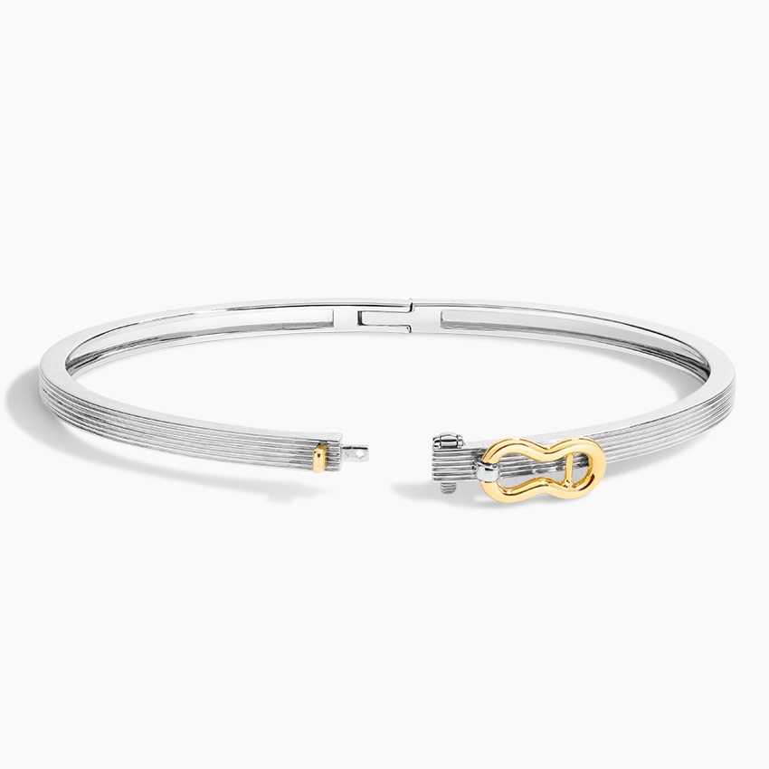 14K Yellow Gold Two-Tone Hinged Bangle