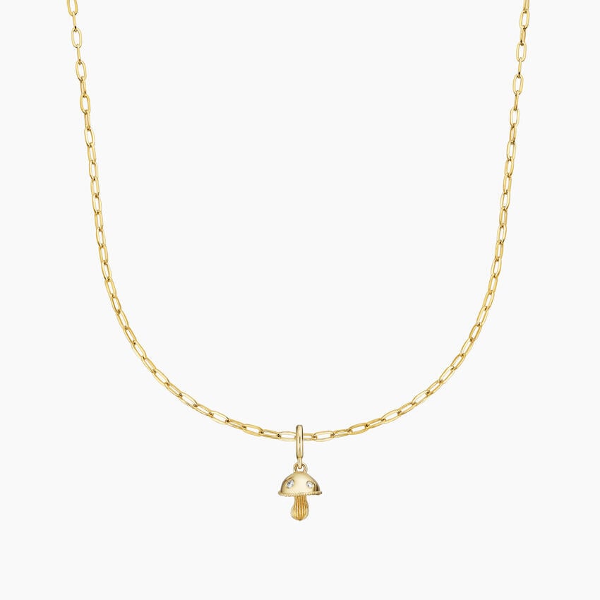 14K Yellow Gold Mushroom Diamond Charm with Devon 16 in. Paperclip Chain Necklace (Extra Small), large top view