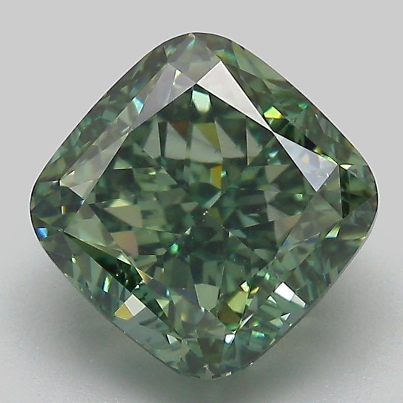 3.58 Ct. Fancy Vivid  Green Cushion Lab Grown Diamond
