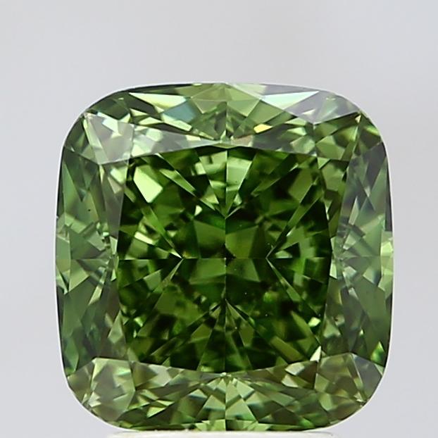 3.67 Ct. Fancy Vivid Green Cushion Lab Grown Diamond