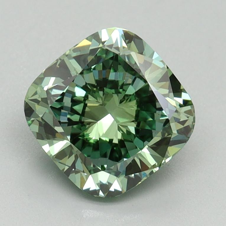 1.62 Ct. Fancy Vivid Green Cushion Lab Grown Diamond