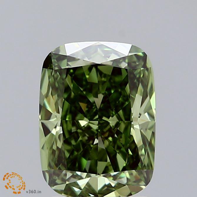2.08 Ct. Fancy Vivid Green Cushion Lab Grown Diamond