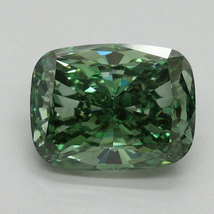 3.07 Ct. Fancy Vivid Green Cushion Lab Grown Diamond