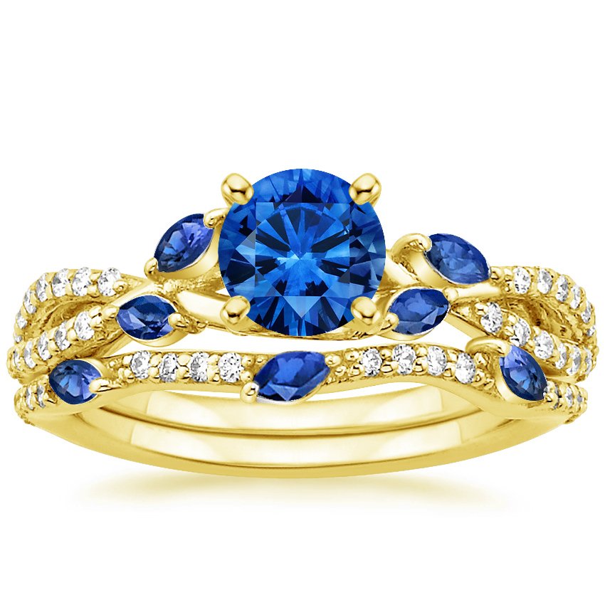 Sapphire Luxe Willow Sapphire and Diamond Bridal Set in 18K Yellow Gold