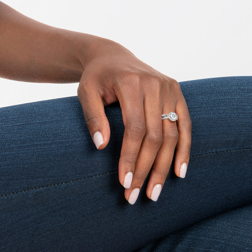 Platinum Halo Diamond Ring (1/6 ct. tw.) with Tiara Diamond Ring (1/10 ct. tw.), large additional view 1