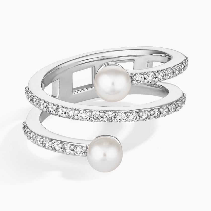 Cosima Cultured Pearl and Diamond Wrap Ring in 18K White Gold