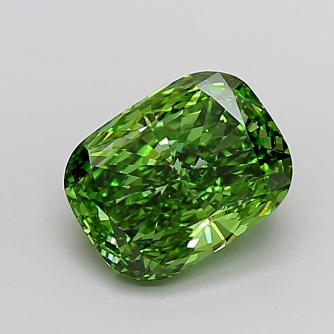 3.68 Ct. Fancy Vivid Green Cushion Lab Grown Diamond