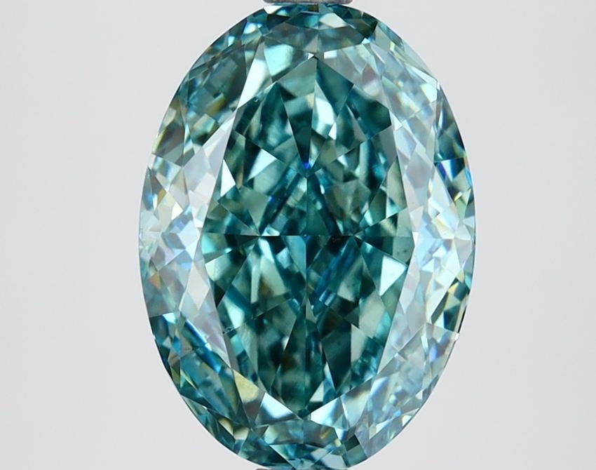 3.01 Ct. Fancy Vivid Greenish Blue Oval Lab Grown Diamond