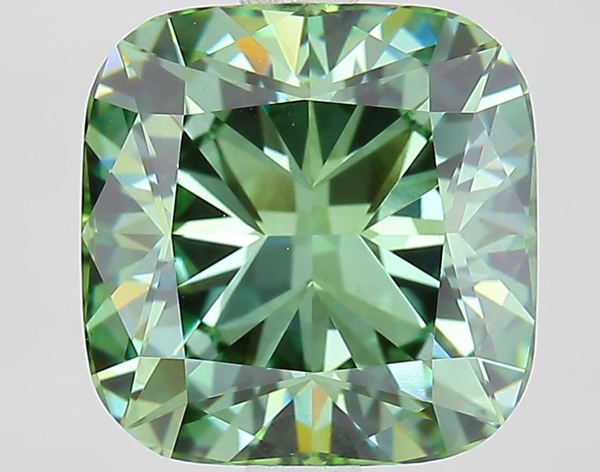 3.03 Ct. Fancy Vivid Green Cushion Lab Grown Diamond
