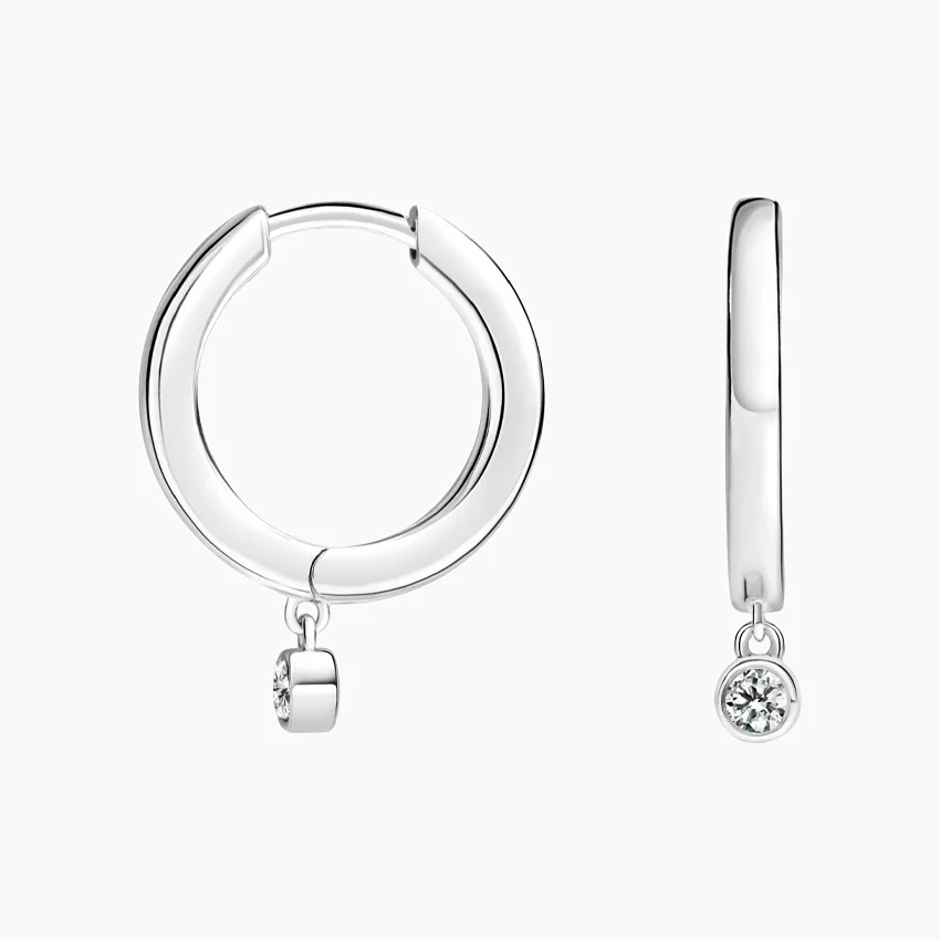 Silver Diamond Drop Huggie Earrings
