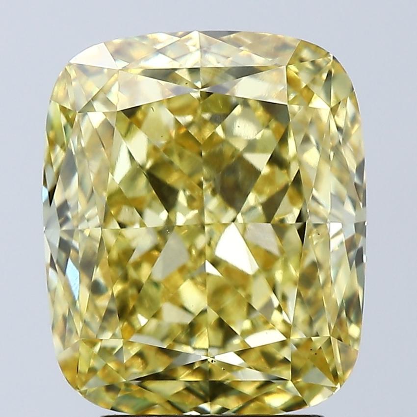 4.06 Ct. Fancy Vivid Yellow Cushion Lab Grown Diamond