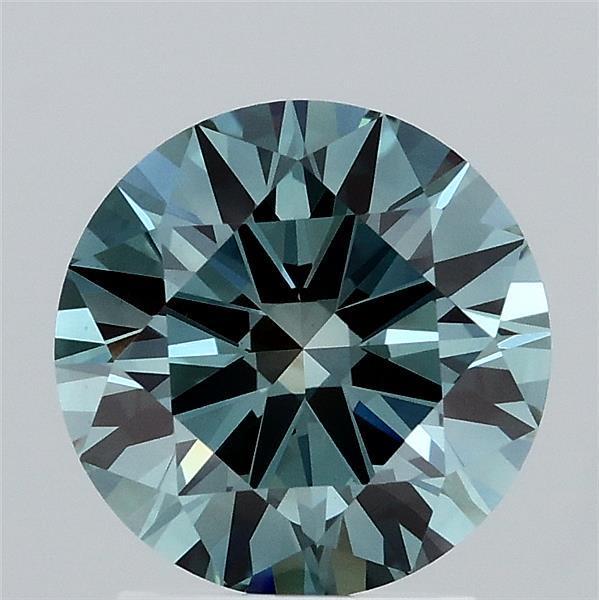 2.01 Ct. Fancy Vivid Greenish Blue Round Lab Grown Diamond