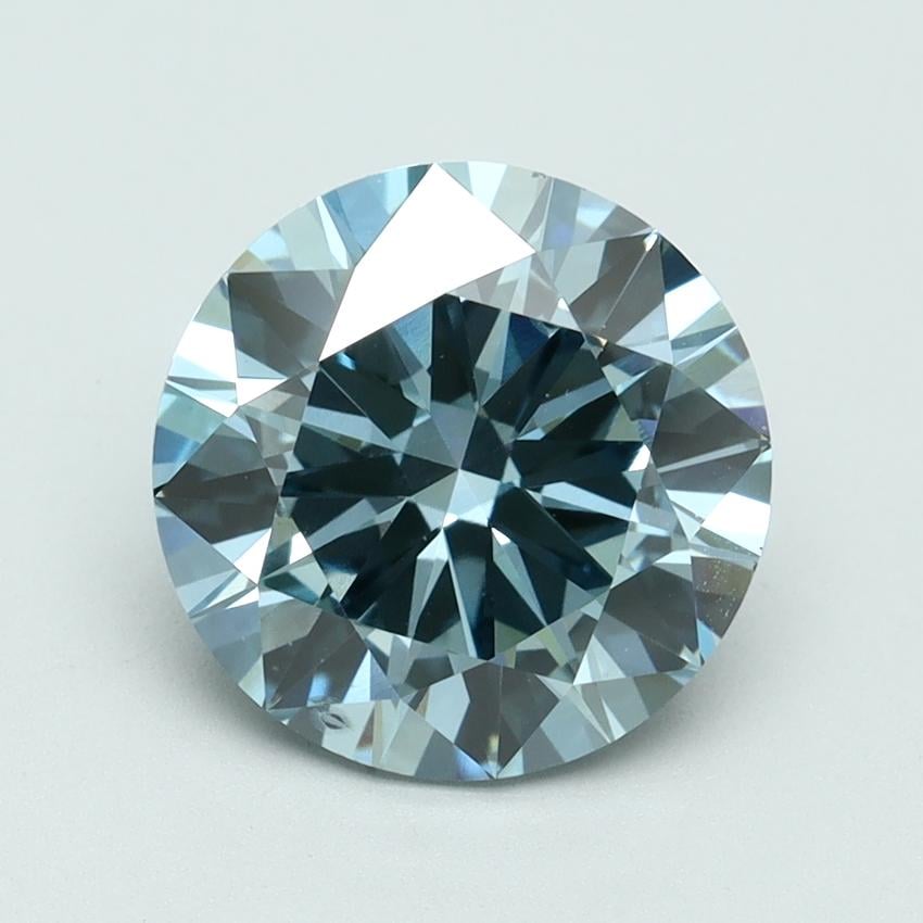 3.01 Ct. Fancy Intense Greenish Blue Round Lab Grown Diamond