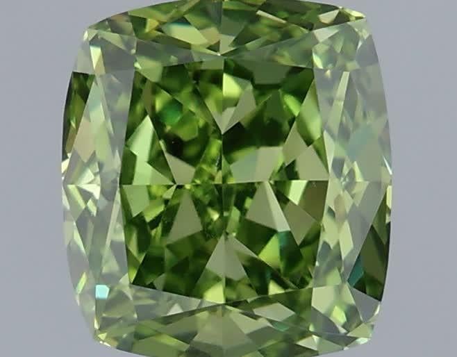 1.00 Ct. Fancy Vivid Green Cushion Lab Grown Diamond