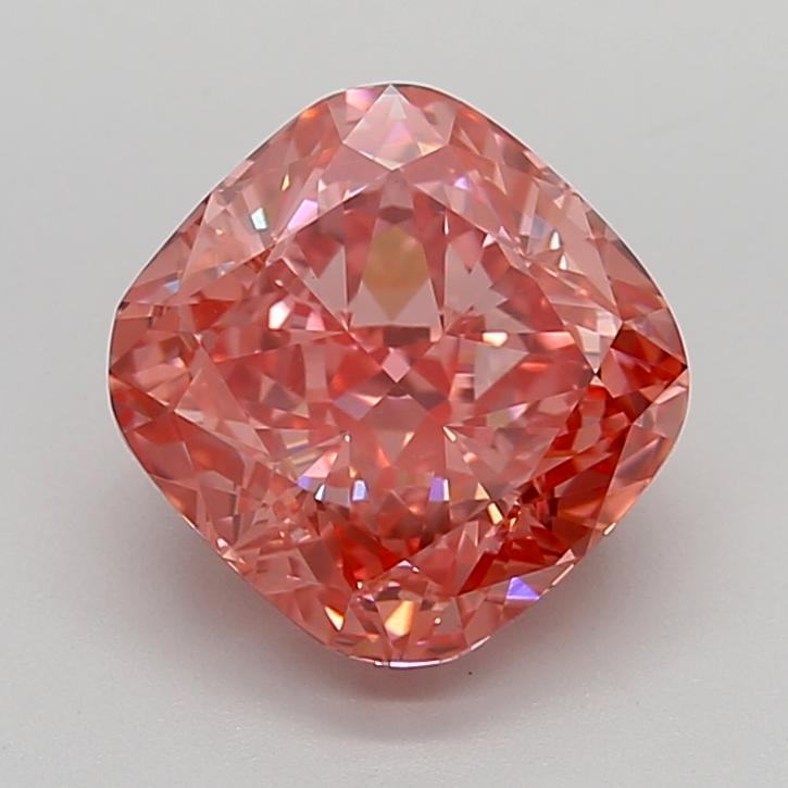 4.05 Ct. Fancy Vivid  Pink Cushion Lab Grown Diamond