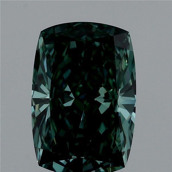 3.03 Ct. Fancy Vivid Green Cushion Lab Grown Diamond