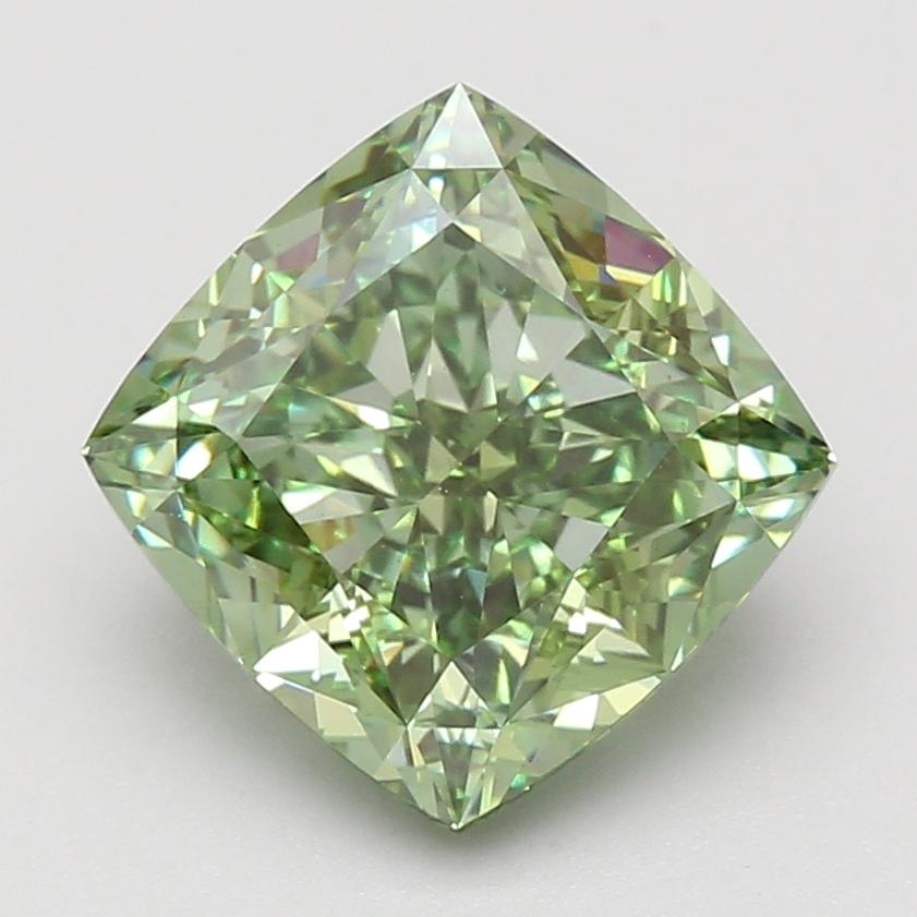 5.09 Ct. Fancy Vivid Green Cushion Lab Grown Diamond