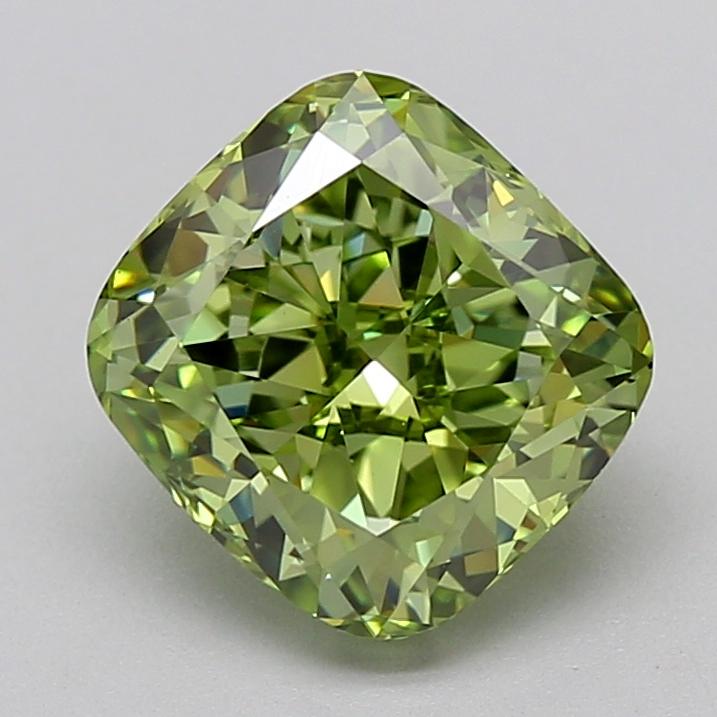 2.52 Ct. Fancy Vivid  Green Cushion Lab Grown Diamond