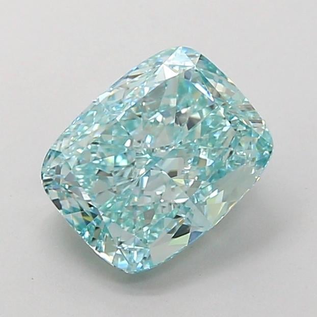 2.21 Ct. Fancy Vivid Greenish Blue Cushion Lab Grown Diamond