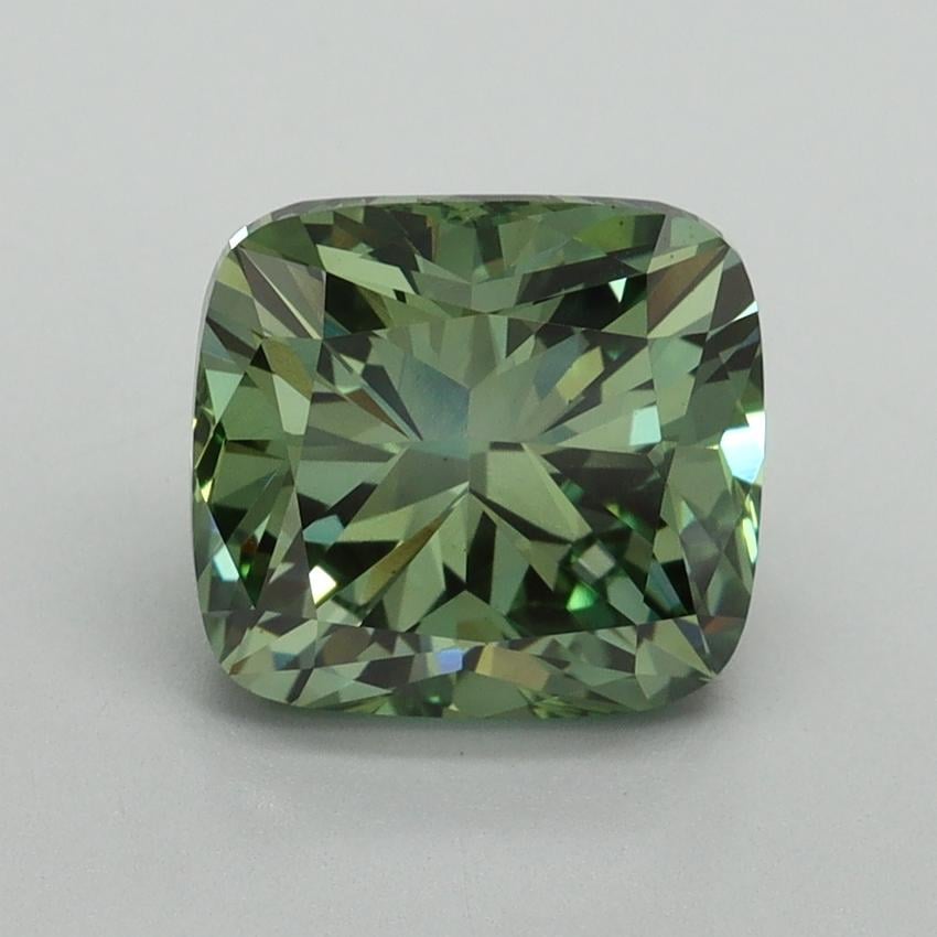 2.62 Ct. Fancy Vivid Pacific Green Cushion Lab Grown Diamond