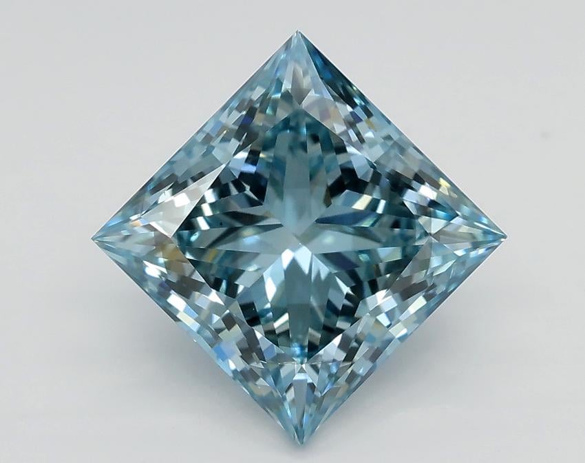 3.21 Ct. Fancy Intense Greenish Blue Princess Lab Grown Diamond